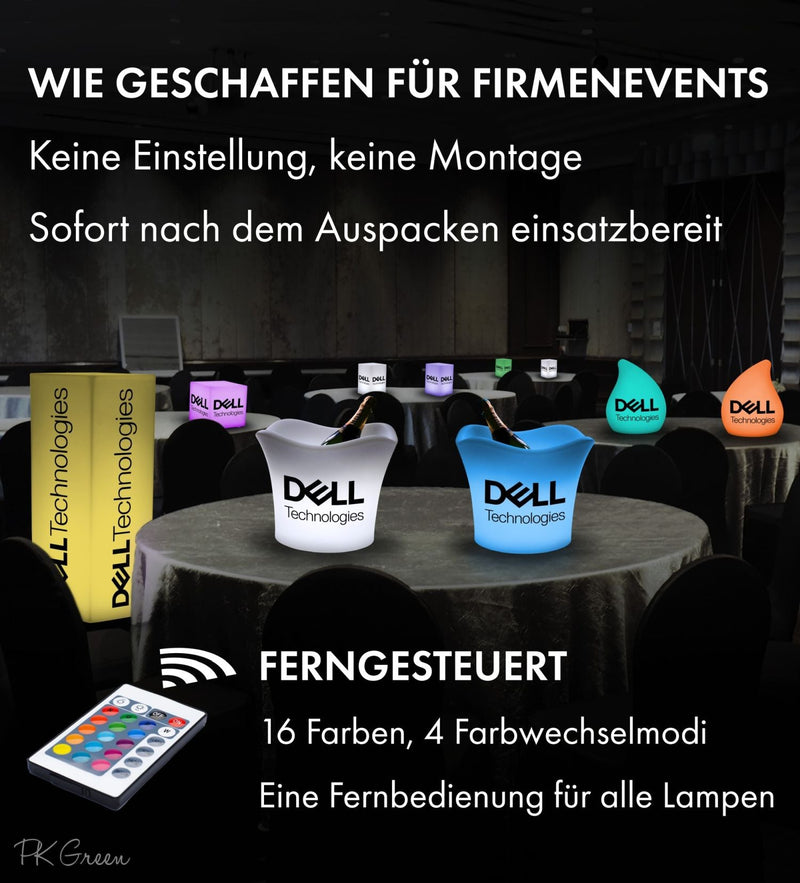 Freistehende Lichtwerbung mit Personalisierung, beleuchtete Logo-Werbung, Würfelleuchte Leuchtwürfel