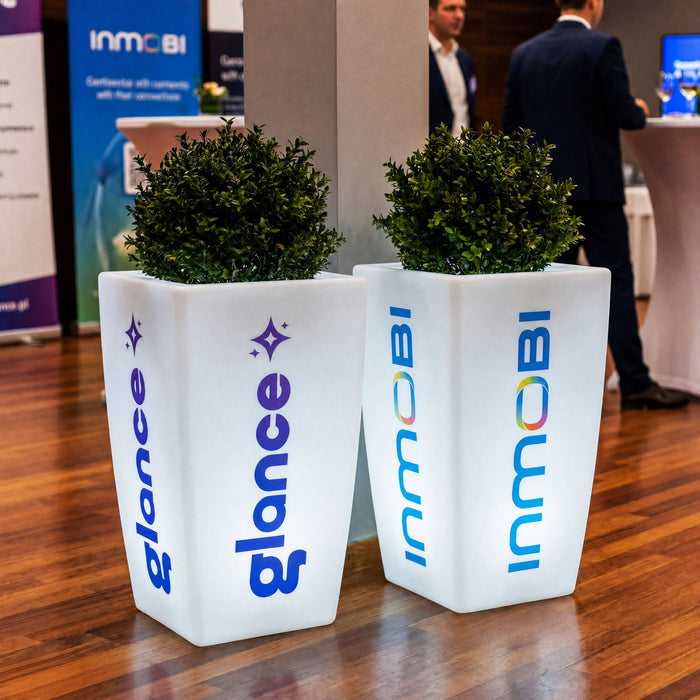 LED Bodenvase maßgeschneidert mit Lichtwerbung personalisierte Leuchtreklame Blumentopf Leuchtkasten