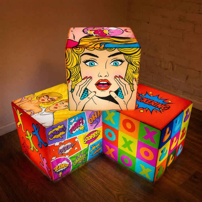Personalisierter LED Sitz Hocker Tisch, Standleuchte, Leuchtwerbung, Leuchtkasten mit Display Sign