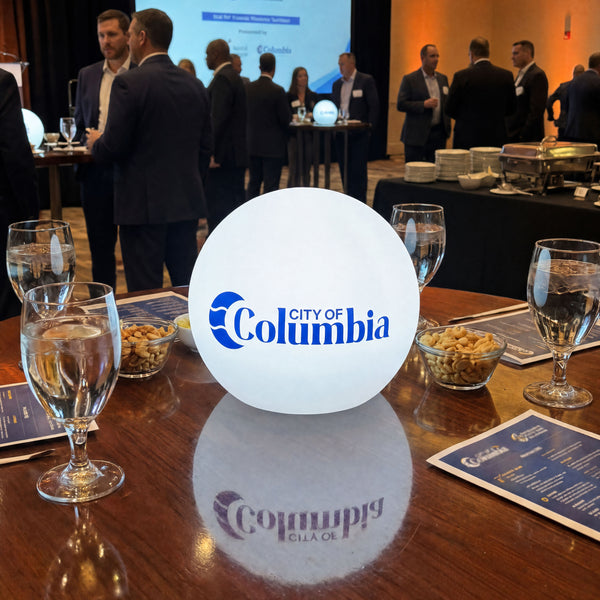 Personalisierte LED Standleuchte, leuchtendes Werbe-Display, freistehende Lichtwerbung, Ball