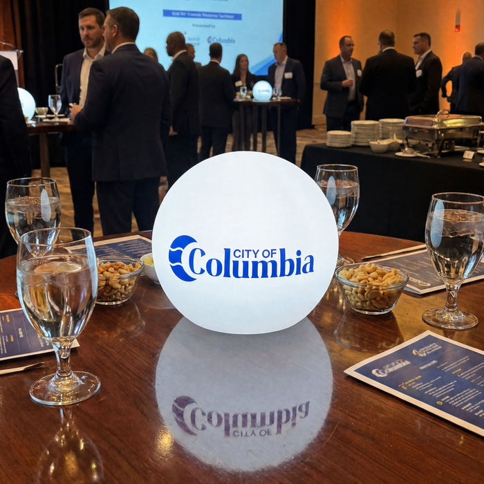 Personalisierte LED Standleuchte, leuchtendes Werbe-Display, freistehende Lichtwerbung, Ball