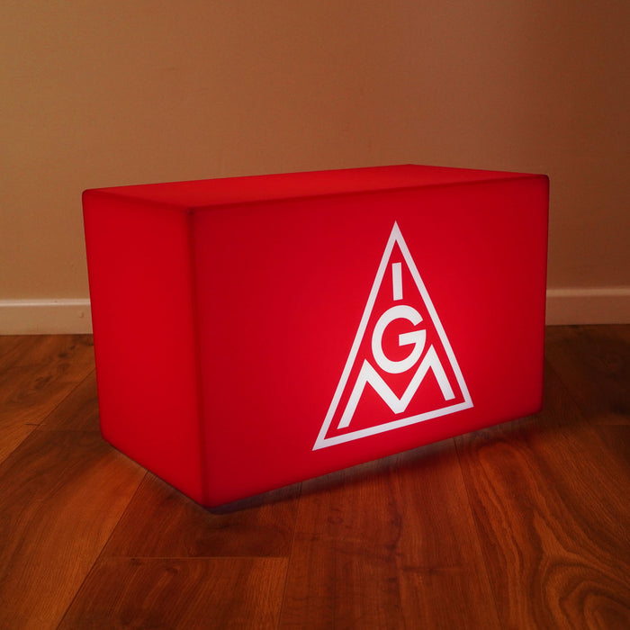 Rechteckiger Leuchtkasten Logo, beleuchtete LED-Hocker Sitzbank, maßgeschneiderte Werbeleuchte für Ausstellung und Messe, Launch Party & Nachtclub