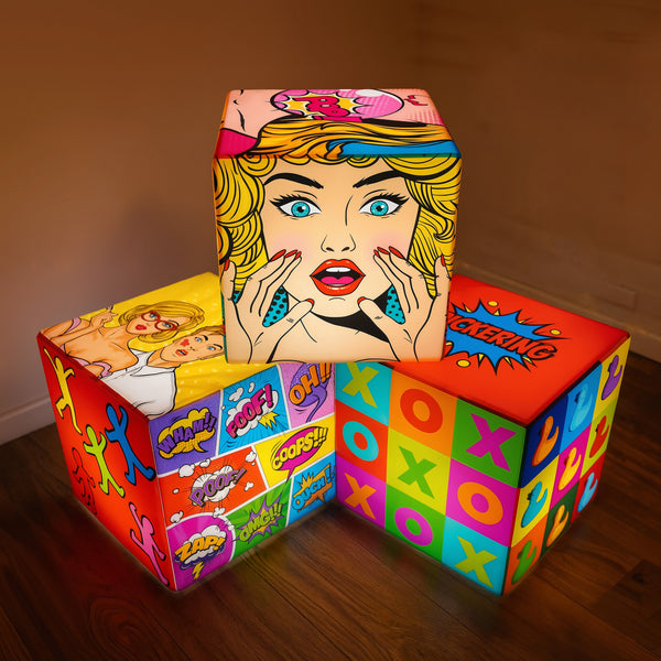 Personalisierter LED Sitz Hocker Tisch, Standleuchte, Leuchtwerbung, Leuchtkasten mit Display Sign