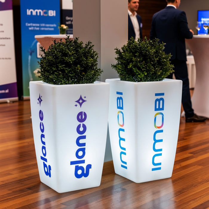 LED Bodenvase maßgeschneidert mit Lichtwerbung personalisierte Leuchtreklame Blumentopf Leuchtkasten