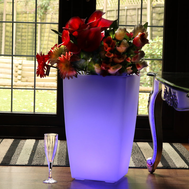 LED Stehvase, 50 cm beleuchteter Pflanztopf, mehrfarbige RGB Stehleuchte mit Fernbedienung