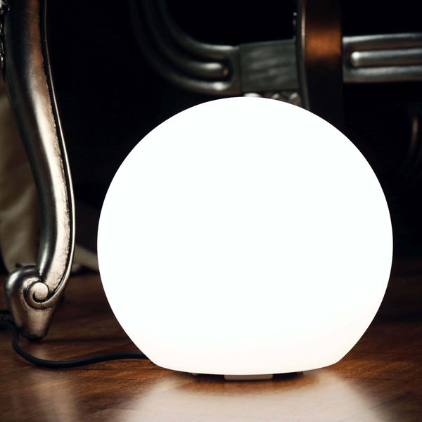 Tischlampe LED E27 Wohnzimmer Schlafzimmer Lounge, Kugel 20cm, Weiß