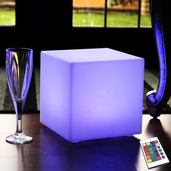 Tischlampe Würfel LED Dimmbar 20cm Akku, Fernbedienung, Wasserdicht