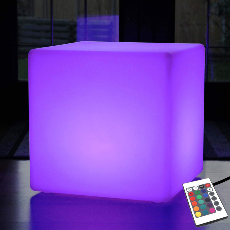 Netzbetriebener Großer 60cm LED Würfelhocker Sitz RGB mit Farbwechsel, Fernbedienung