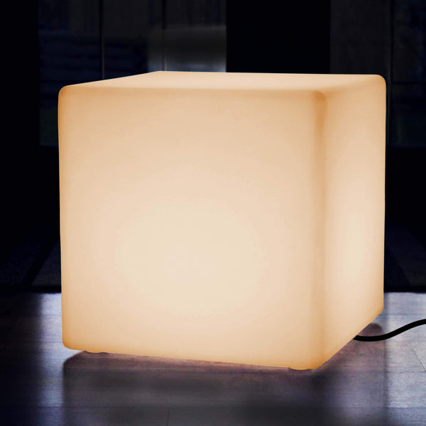 60 cm LED Würfel Sitzhocker Tisch, Moderne Stehlampe Bodenleuchte E27, Warmweiß