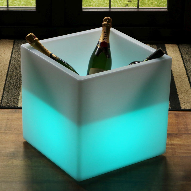 40 x 40 cm großer LED  Eiskübel Wein Champagner Kühler, Flaschengetränkehalter mit RGB Farbwechsel