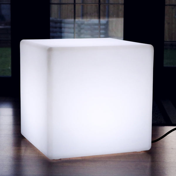 Leuchtwürfel Hocker Sitz 50 cm, Netzbetriebener LED Sitzwürfel, E27, Weiß