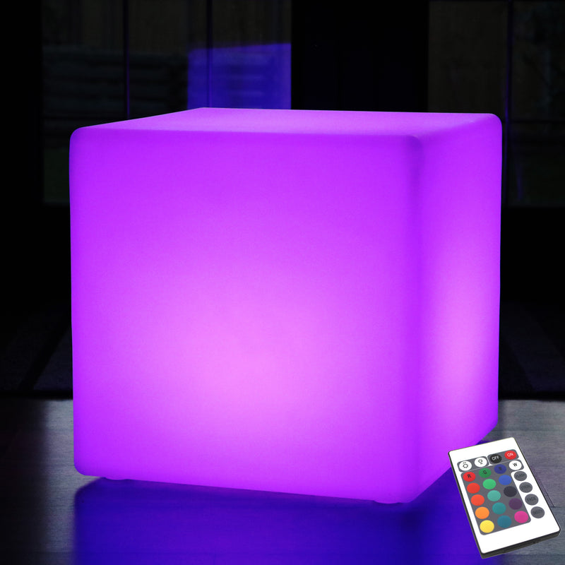 LED Würfel Hocker Sitz 50cm mit Akku, Stehlampe Sitzwürfel RGB Groß