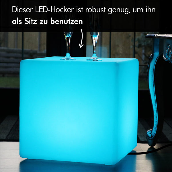 LED Würfel Sitz Sitzhocker 40x40 cm, Netzbetriebene RGB Stimmungslampe