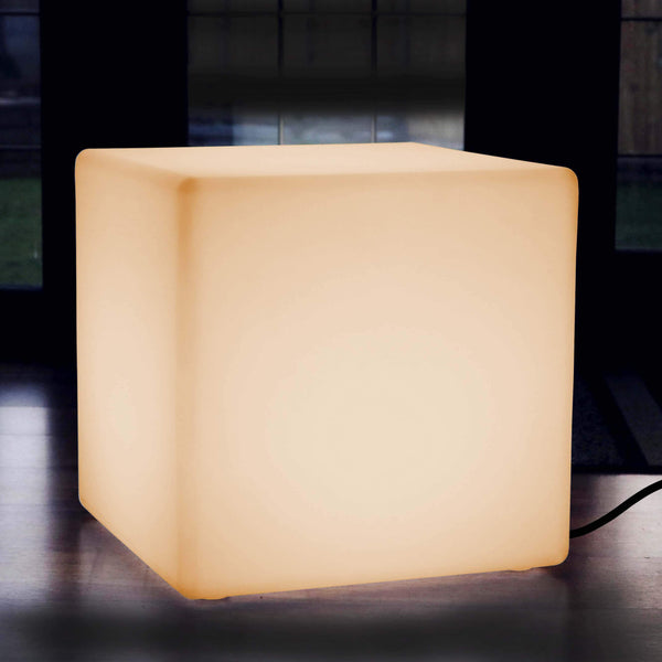 60 cm LED Würfel Sitzhocker Tisch, Moderne Stehlampe Bodenleuchte E27, Warmweiß