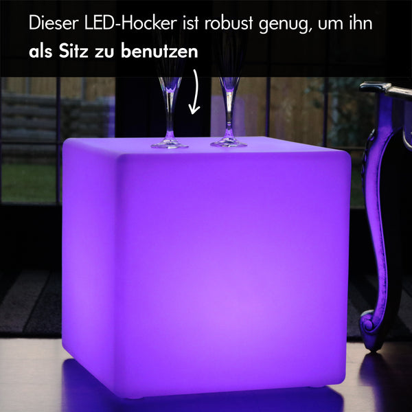 LED Würfel Sitz 40x40 cm, Hocker Sitzwürfel Beistelltisch Möbel Tisch