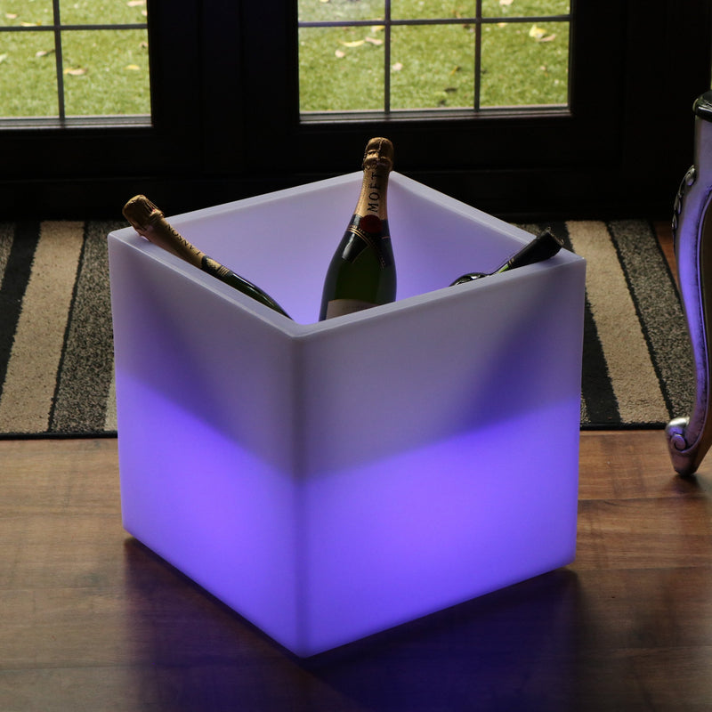 40 x 40 cm großer LED  Eiskübel Wein Champagner Kühler, Flaschengetränkehalter mit RGB Farbwechsel