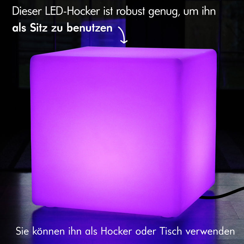 LED Würfel Sitzhocker 50x50 cm, Netzbetriebene Bodenlampe mit Farbwechsel