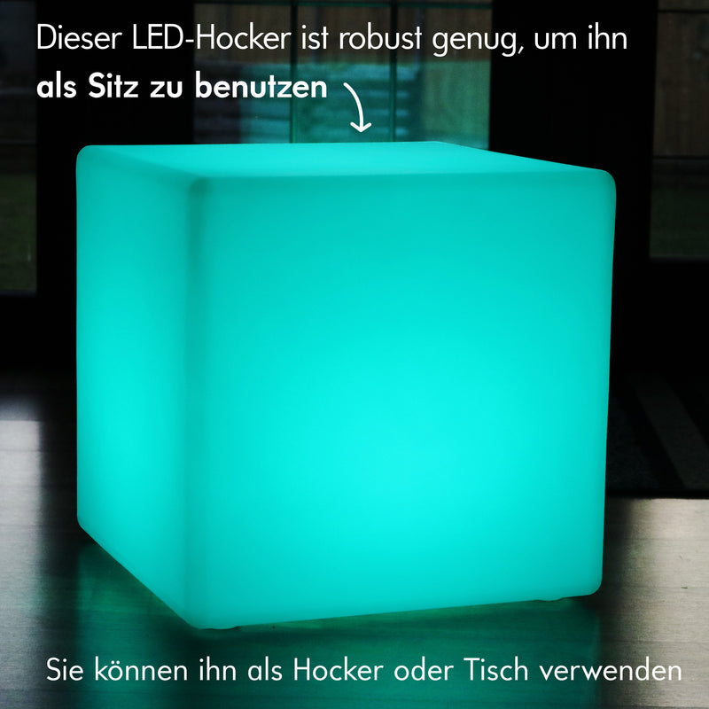 LED Würfel Hocker Sitz 50cm mit Akku, Stehlampe Sitzwürfel RGB Groß