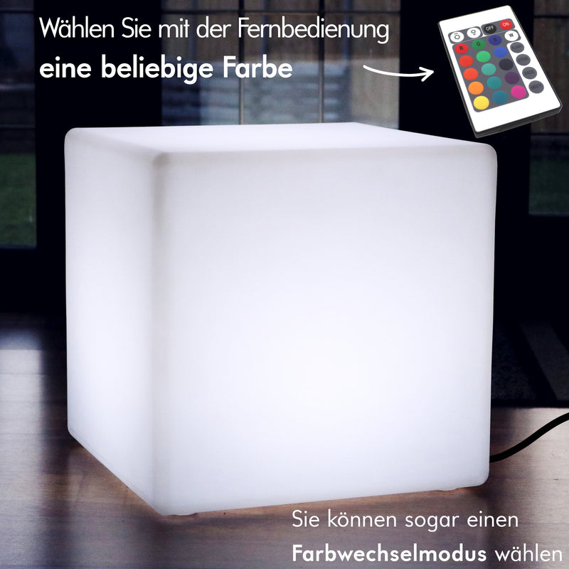 LED Würfel Sitzhocker 50x50 cm, Netzbetriebene Bodenlampe mit Farbwechsel