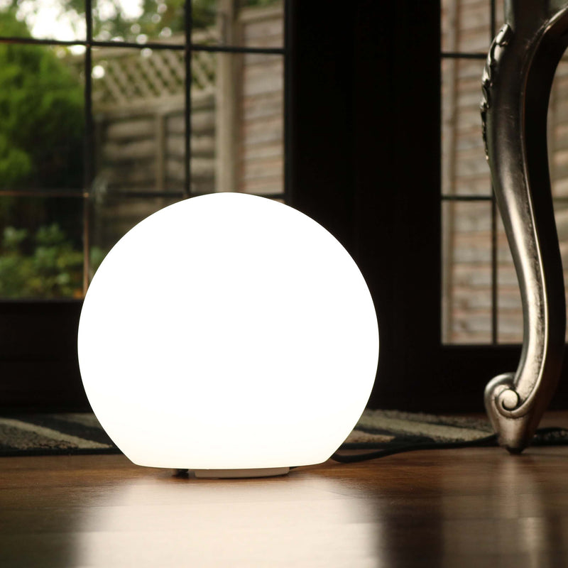 Tischlampe Dimmbar LED E27 Wohnzimmer Schlafzimmer, Kugel 20cm, Weiß