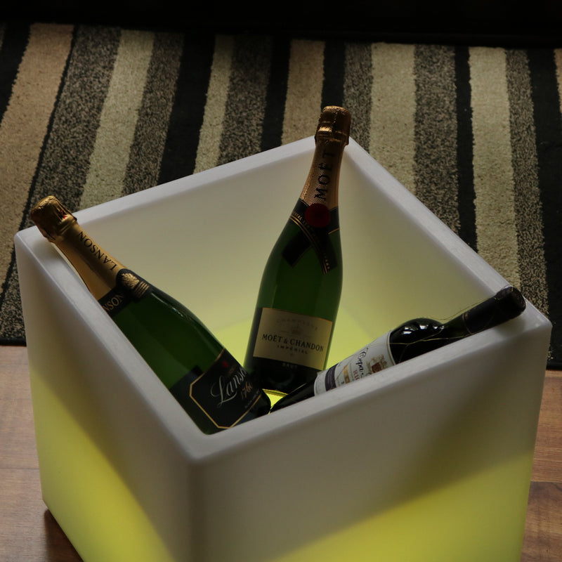 40 x 40 cm großer LED  Eiskübel Wein Champagner Kühler, Flaschengetränkehalter mit RGB Farbwechsel