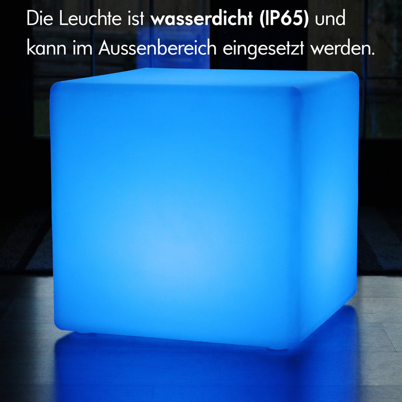 LED Würfel Hocker Sitz 50cm mit Akku, Stehlampe Sitzwürfel RGB Groß