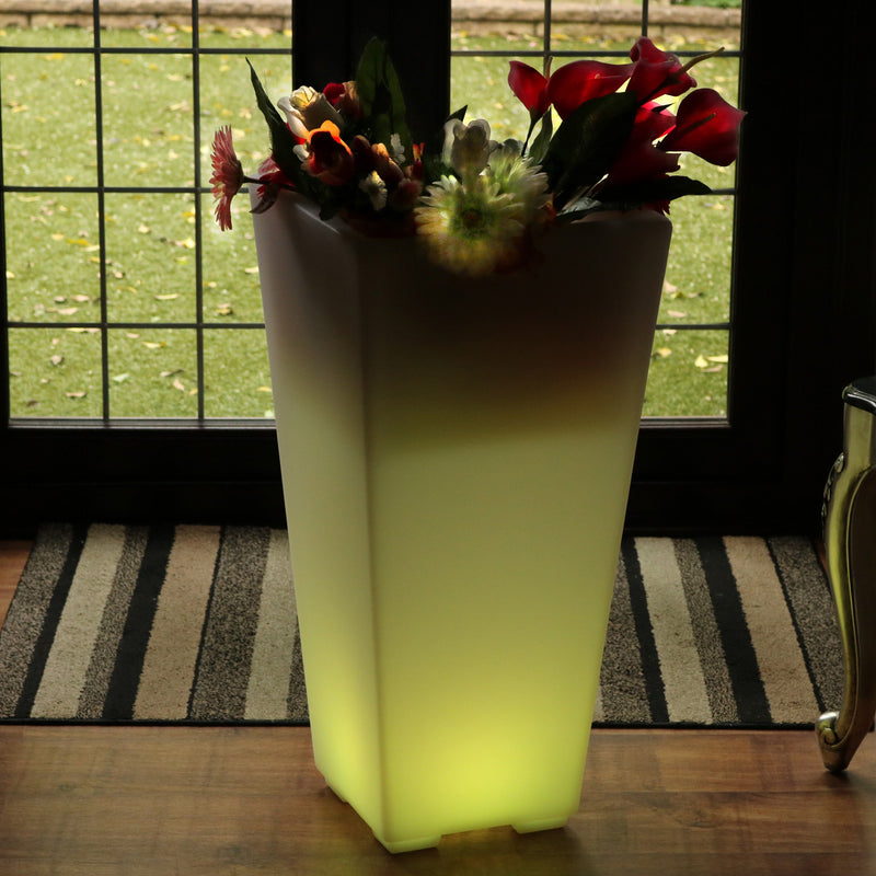 Hohe LED Stehvase, 75cm beleuchteter Pflanzentrog Blumentopf, RGB Stehlampe mit Farbwechsel