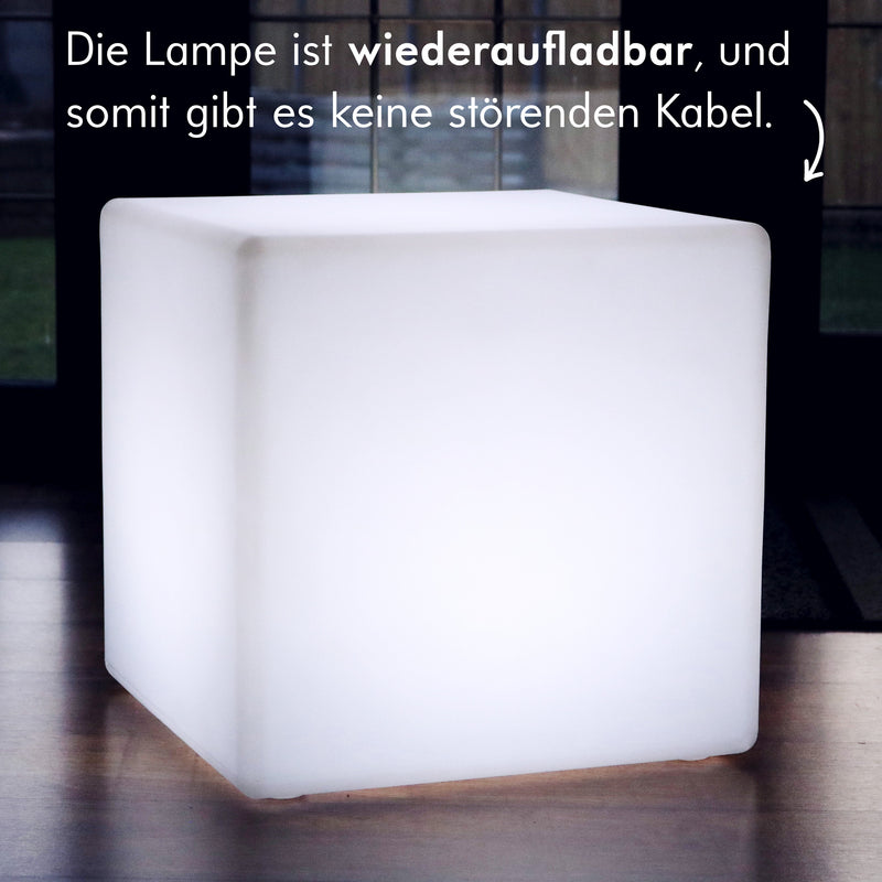 LED Würfel Hocker Sitz 50cm mit Akku, Stehlampe Sitzwürfel RGB Groß