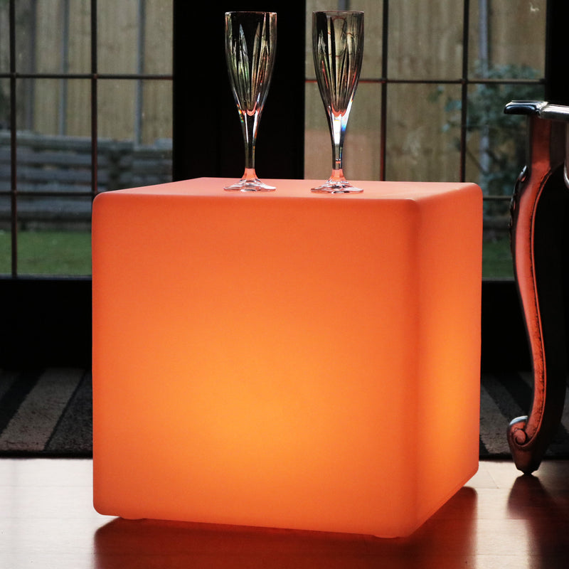 LED Würfel Sitz 40x40 cm, Hocker Sitzwürfel Beistelltisch Möbel Tisch