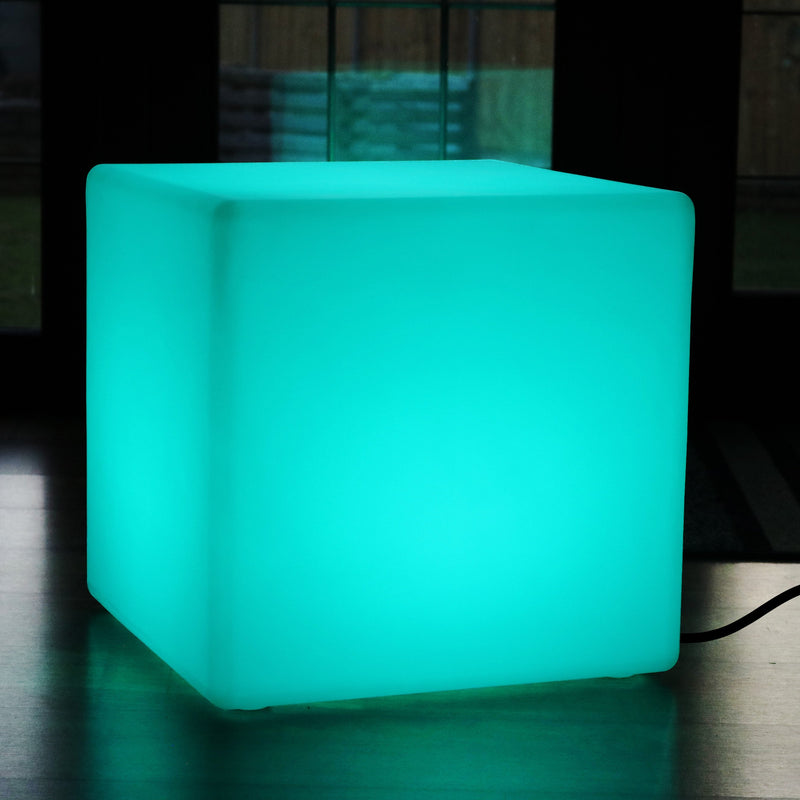 LED Würfel Sitzhocker 50x50 cm, Netzbetriebene Bodenlampe mit Farbwechsel