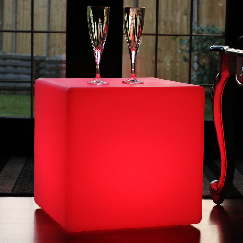 LED Würfel Sitz 40x40 cm, Hocker Sitzwürfel Beistelltisch Möbel Tisch