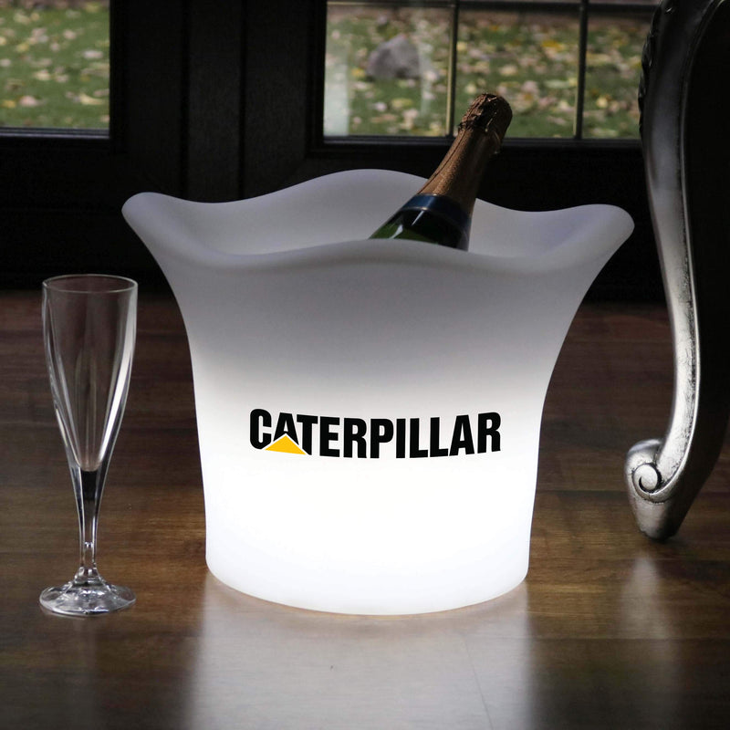 Personalisierte LED Eiskübel, Champagnerkühler & Sektkühler mit Logo und Werbung, einzigartige Tischdeko mit Leuchtkasten für Firmenveranstaltungen
