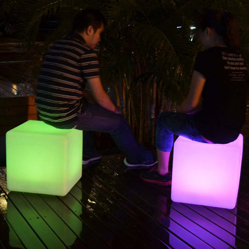 LED Würfel Hocker Wasserdicht Outdoor IP65, 40cm Sitzwürfel Tisch RGB
