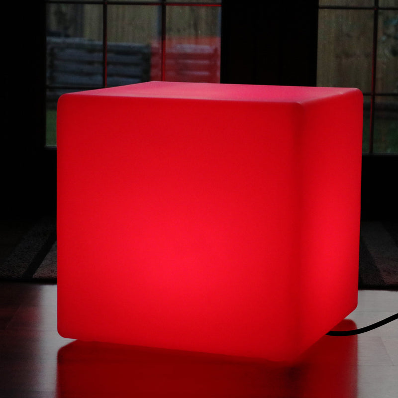 LED Würfel Sitzhocker 50x50 cm, Netzbetriebene Bodenlampe mit Farbwechsel