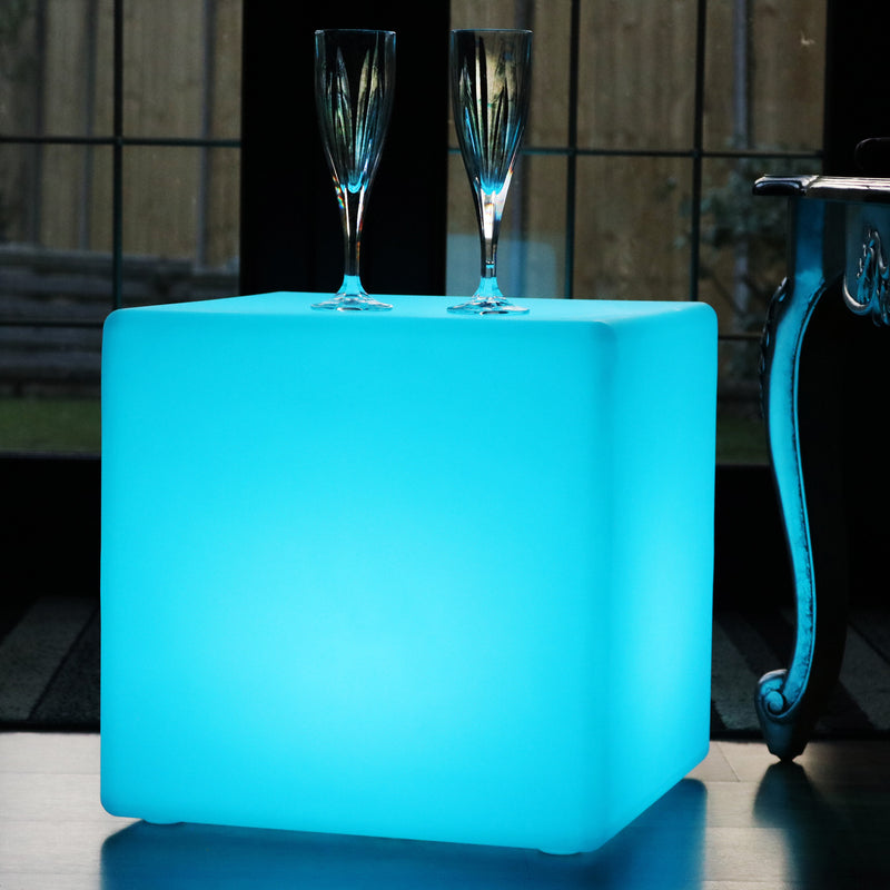 LED Würfel Sitz 40x40 cm, Hocker Sitzwürfel Beistelltisch Möbel Tisch
