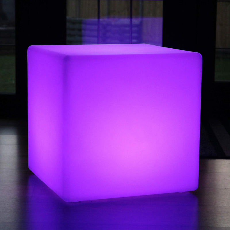 Großer 60cm LED Leuchtwürfel Sitzhocker mit Akku, Stehleuchte RGB mit Farbwechsel