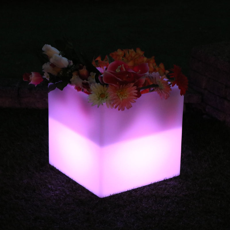 Quadratische LED Blumenvase mit Pflanztopf, schnurlose farbige Tischlampe für das Wohnzimmer