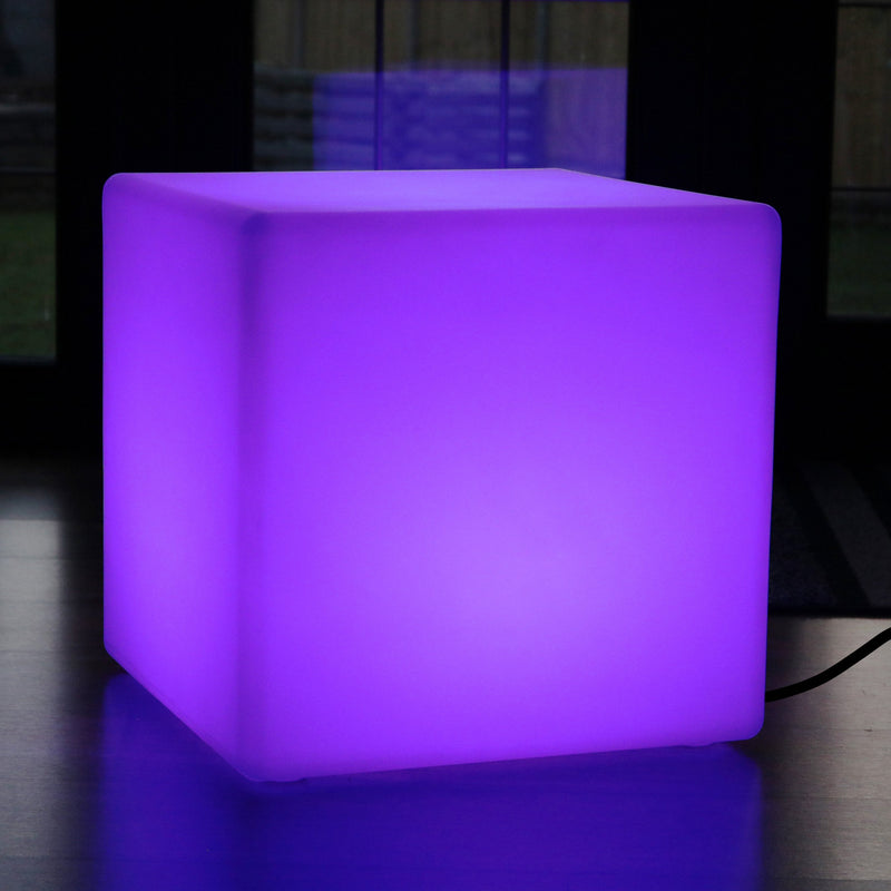 LED Würfel Sitzhocker 50x50 cm, Netzbetriebene Bodenlampe mit Farbwechsel