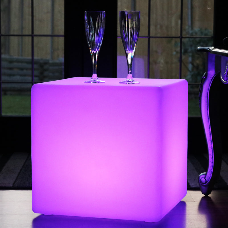 LED Würfel Sitz 40x40 cm, Hocker Sitzwürfel Beistelltisch Möbel Tisch