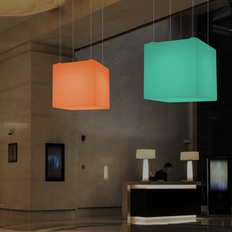 Würfel Hängelampe, große moderne RGB Pendelleuchte, 600 mm, LED Stimmungslicht