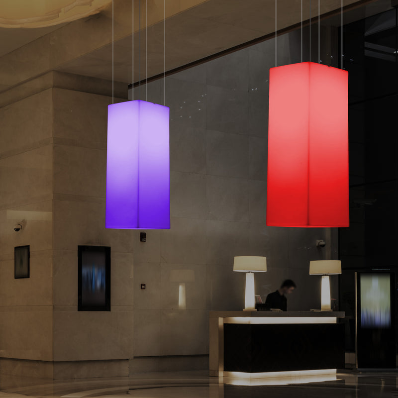 Rechteckige LED Pendelleuchte, mehrfarbiges lineares RGB Hängelicht, 110 x 30 cm, Stimmungslicht
