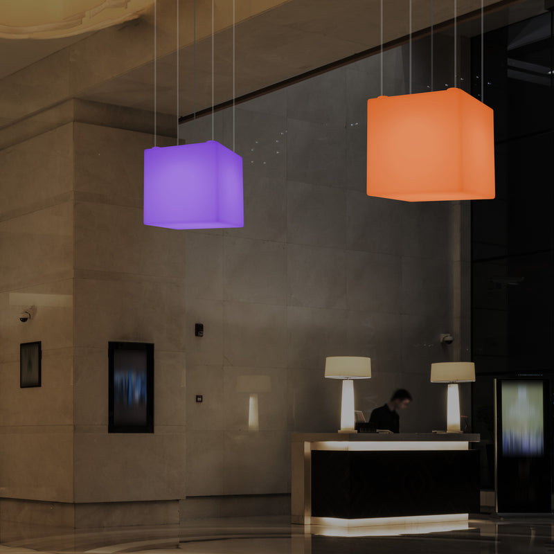 Würfel Lampe LED Pendelleuchte, Zeitgenössische Hängelampe, 40cm, E27, mit Farbwechsel