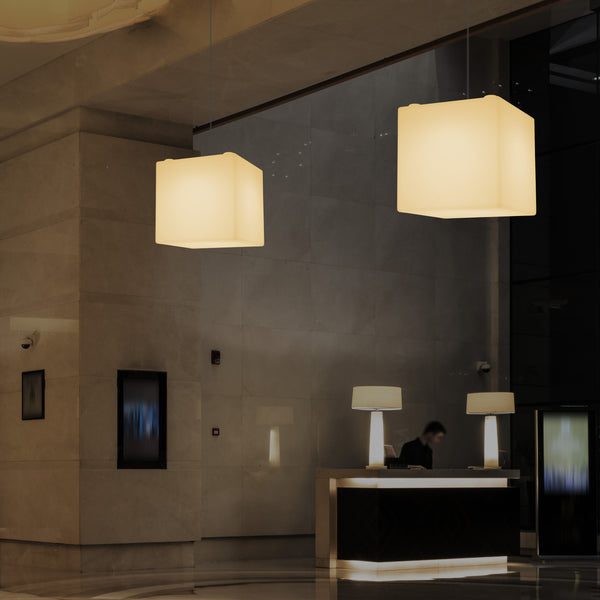 Würfel LED Pendelleuchte, moderne Hänge Lampe, 30 cm, E27, warmweißes Licht, Beleuchtung