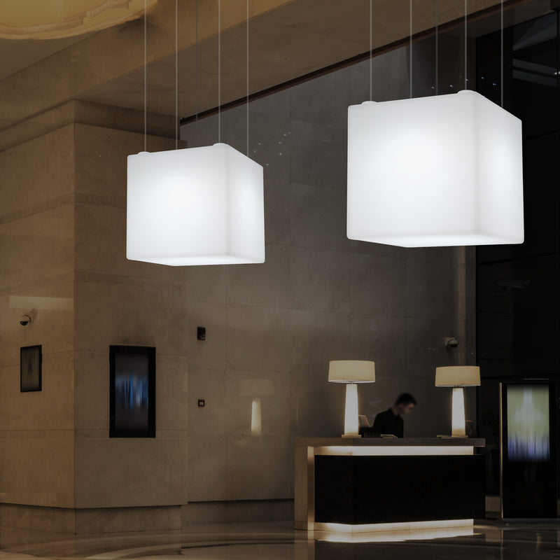 Würfel LED Hänge Lampe, große geometrische Pendelleuchte Cube Licht, 600 mm, E27 Glühbirne, weiß