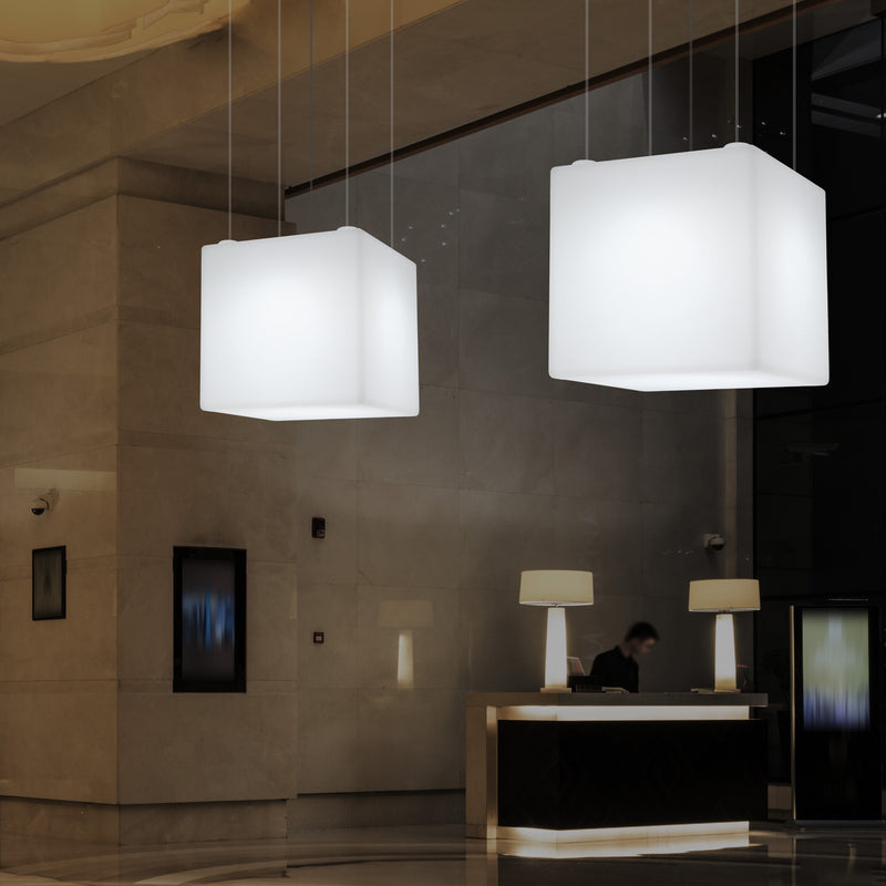 Würfel Pendelleuchte, geometrische LED Hängelampe, 60 cm, E27, RGB Licht mit Fernbedienung