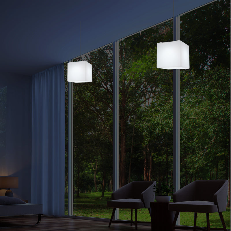 Würfel Cube LED Pendelleuchte, moderne Hänge Lampe, 200 mm Licht, E27 Glühbirne, weiß