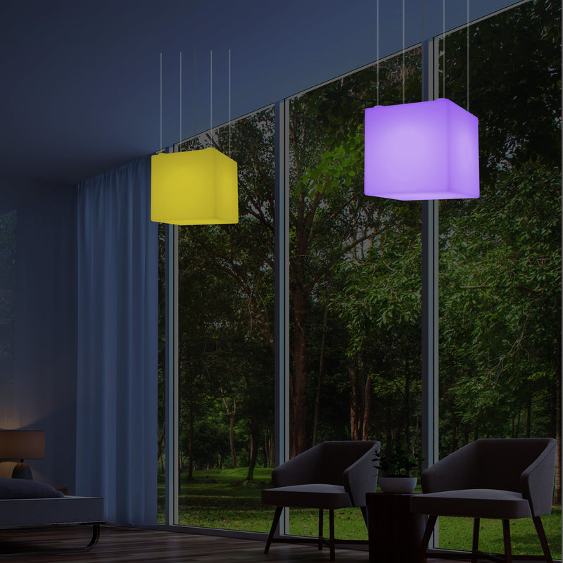 LED Pendelleuchte Würfel, Dekorative Hängelampe, 500 mm, E27 Glühbirne, RGB Stimmungslicht