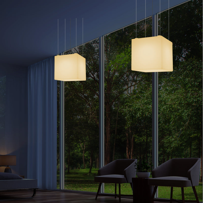 LED Hängelampe Würfel, geometrische eckige Pendelleuchte, 40 x 40 cm, E27, Licht warmweiß