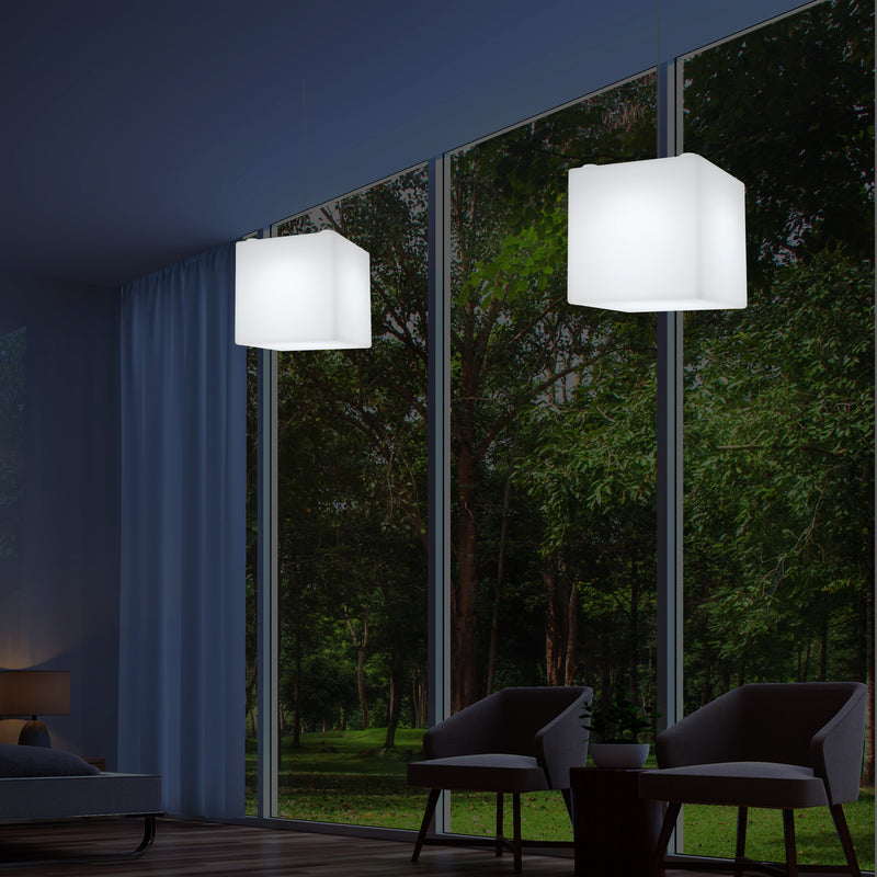 Cube LED Hängelampe Würfel, geometrische Pendelleuchte Deckenlampe, Licht 30 x 30cm, E27, weiß