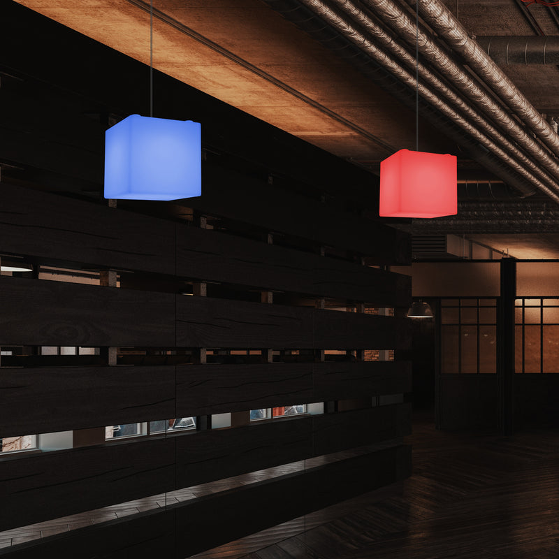Leuchtwürfel Hängelampe, moderne LED Pendelleuchte, 20cm, E27, mit Farbwechsel